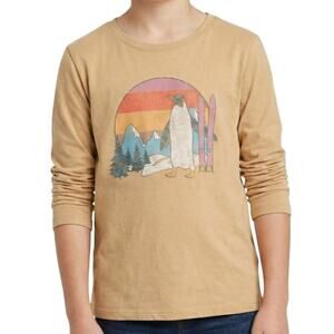 Cat & Jack Boys L 10-12 Yellow Penguin Ski Chillin Graphic Long Sleeve Shirt